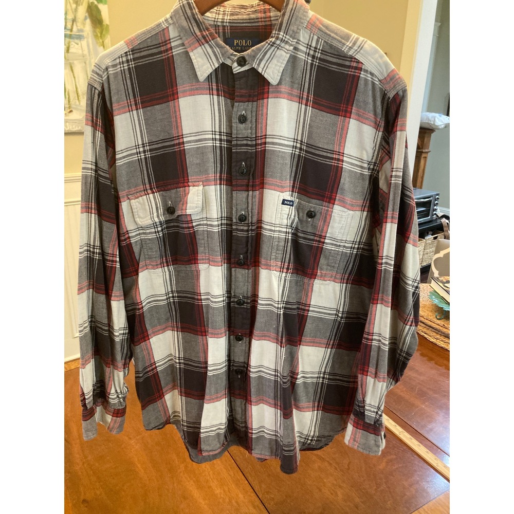 Polo Ralph Lauren Big Men 1X tall Red Blk Plaid Flannel Button Down Classic Fit